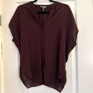 Vince Burgundy Silk V-Neck Blouse